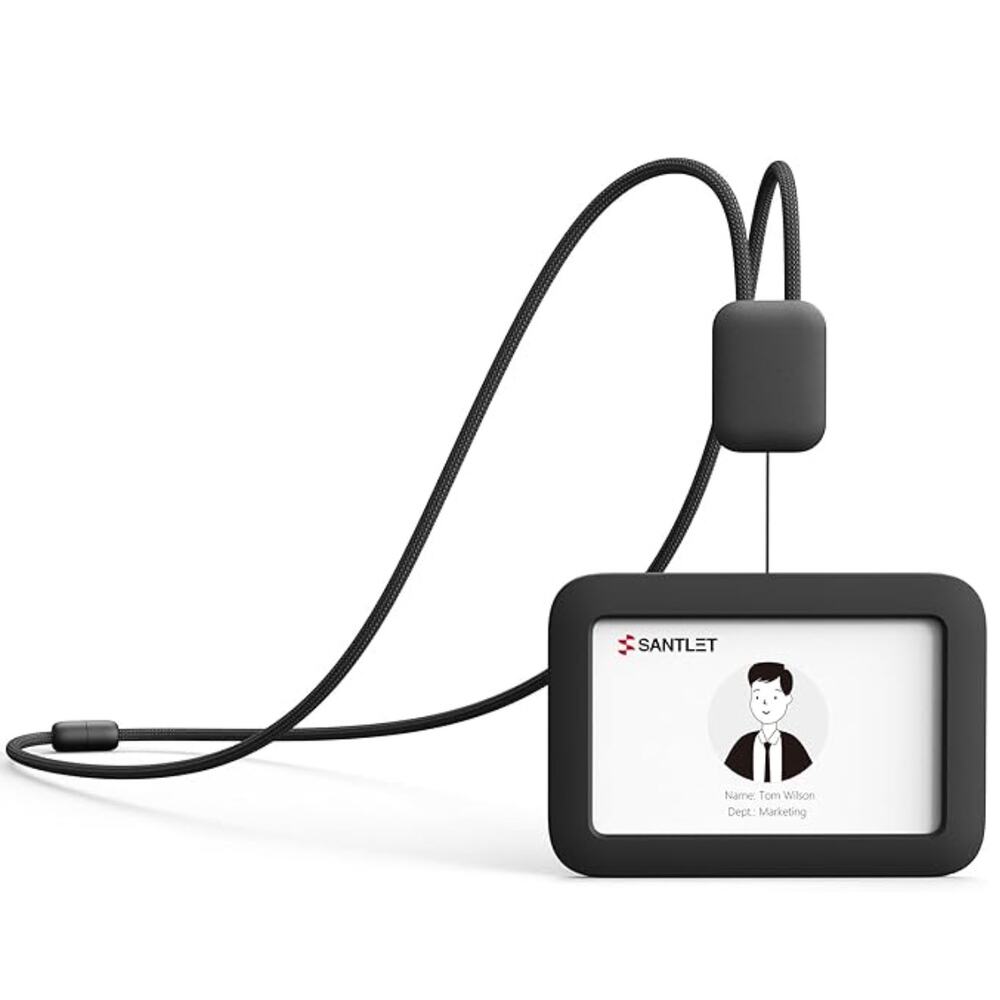 Silicone ID Badge Holder Name Card Case Protector with Retractable Cord, Black